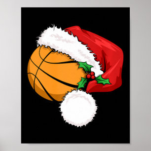 Funny Ball Basketball Santa Hat Merry Kerstmis Xm Poster