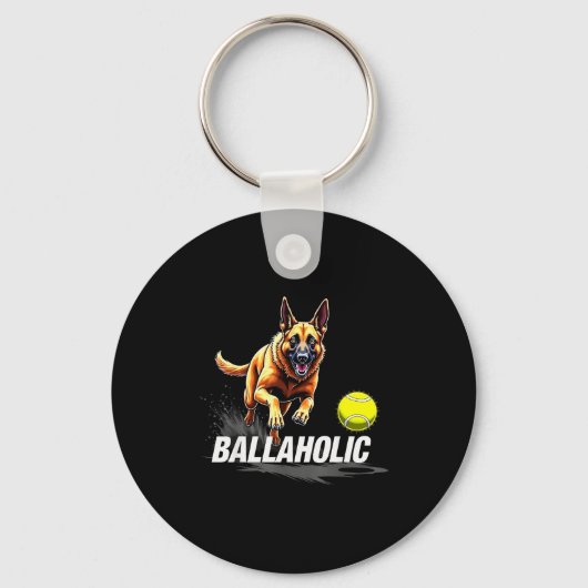 Funny Ballaholic Belgian Shepherd Dog Chasing Mali Sleutelhanger (Voorkant)