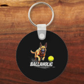 Funny Ballaholic Belgian Shepherd Dog Chasing Mali Sleutelhanger (Voorkant)