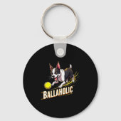 Funny Ballaholic Boston Terrier Dog Chasing Bostie Sleutelhanger (Voorkant)