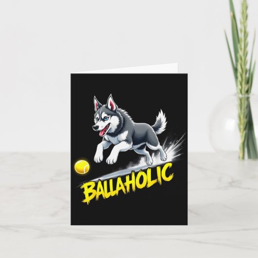 Funny Ballaholic Siberian Husky Dog Chasing Ball  Kaart (Voorkant)