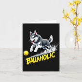 Funny Ballaholic Siberian Husky Dog Chasing Ball  Kaart (Gele Bloem)