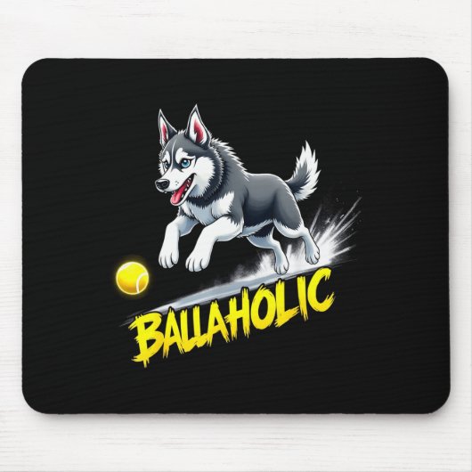 Funny Ballaholic Siberian Husky Dog Chasing Ball  Muismat (Voorkant)