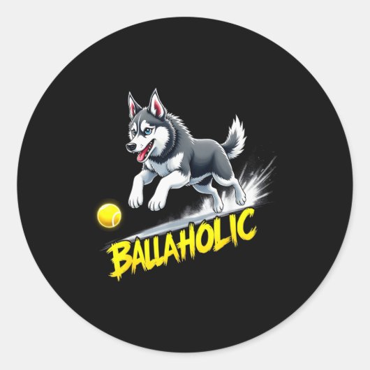 Funny Ballaholic Siberian Husky Dog Chasing Ball Ronde Sticker (Voorkant)