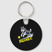Funny Ballaholic Siberian Husky Dog Chasing Ball  Sleutelhanger (Voorkant)