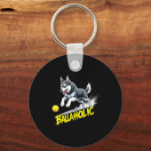 Funny Ballaholic Siberian Husky Dog Chasing Ball  Sleutelhanger (Voorkant)
