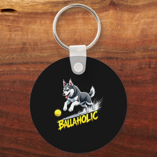 Funny Ballaholic Siberian Husky Dog Chasing Ball  Sleutelhanger (Voorkant)