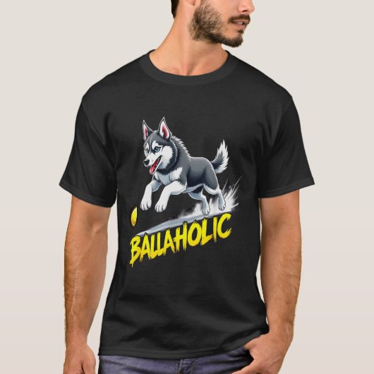 Funny Ballaholic Siberian Husky Dog Chasing Ball T-shirt (Voorkant)