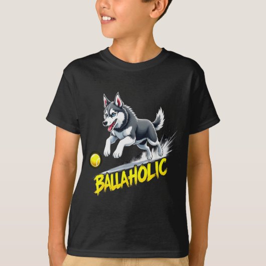 Funny Ballaholic Siberian Husky Dog Chasing Ball  T-shirt (Voorkant)