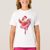 Funny Ballerina Chicken Cartoon Cute Dancing Pink  T-shirt (Voorkant)