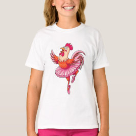 Funny Ballerina Chicken Cartoon Cute Dancing Pink  T-shirt