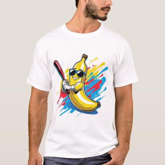 Funny Banana Swinging Baseball Funny Drip Mascot T-shirt (Voorkant)