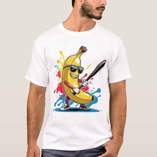 Funny Banana Swinging Baseball Funny Drip Mascot T-shirt (Voorkant)