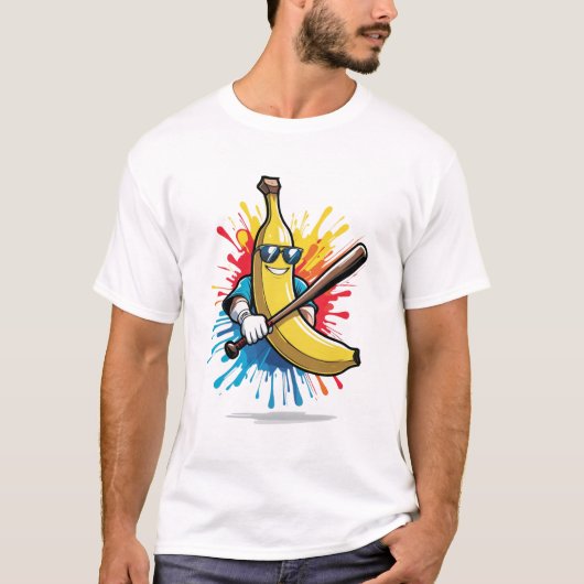 Funny Banana Swinging Baseball Funny Drip Mascot T-shirt (Voorkant)
