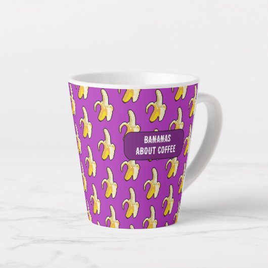 Funny Bananas About Coffee Bold Pixel Art Pattern Latte Mok (Rechterhoek)
