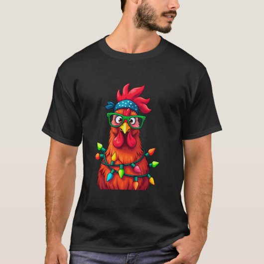 Funny Bandana Chicken Christmas Lights T-shirt Xma (Voorkant)