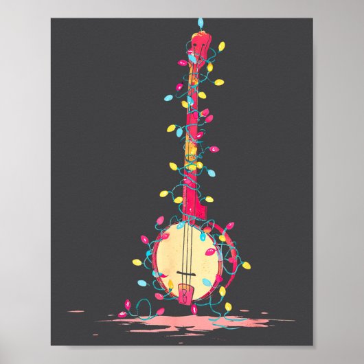 Funny Banjo Christmas Graphics Lights Lover Player Poster (Voorkant)