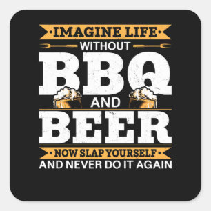 Funny Barbecue Meat Smoking Mannen BBQ Grilling Vierkante Sticker