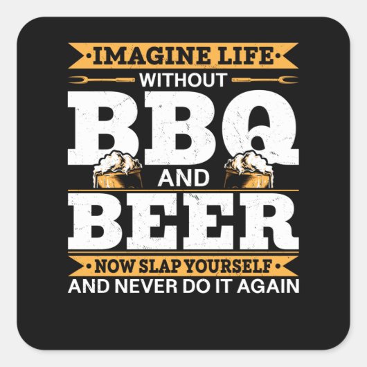 Funny Barbecue Meat Smoking Mannen BBQ Grilling Vierkante Sticker