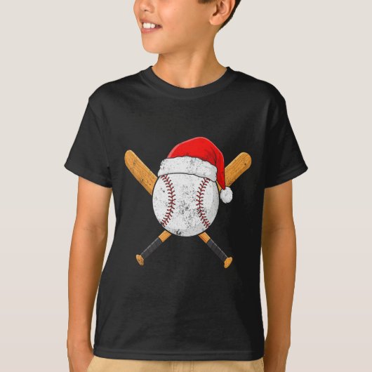 Funny Baseball Ball Santa Hat Xmas Pajamas Players T-shirt (Voorkant)