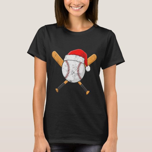 Funny Baseball Ball Santa Hat Xmas Pajamas Players T-shirt (Voorkant)