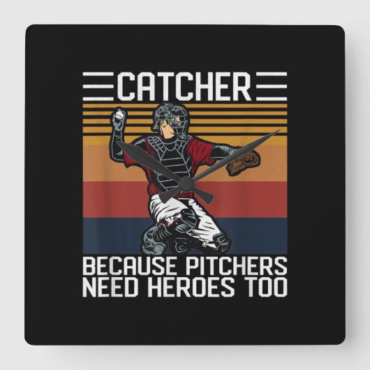 Funny Baseball Catcher  Pitchers heeft liefde nodi Vierkante Klok (Voorkant)