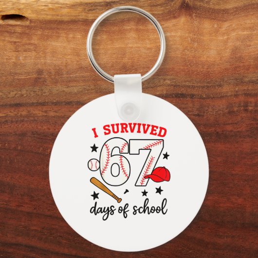 Funny Baseball I Survived 67 Days Of School Design Sleutelhanger (Voorkant)