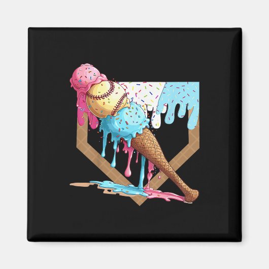  Funny Baseball Ice Cream Dripping Baseball Magneet (Voorkant)