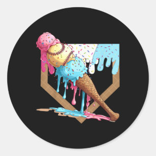  Funny Baseball Ice Cream Dripping Baseball Ronde Sticker
