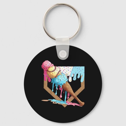  Funny Baseball Ice Cream Dripping Baseball Sleutelhanger (Voorkant)