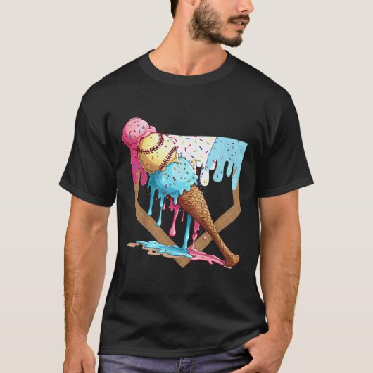  Funny Baseball Ice Cream Dripping Baseball T-shirt (Voorkant)