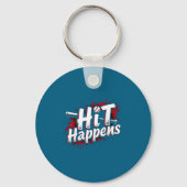 Funny Baseball Quote Gift Hit Happens Sleutelhanger (Voorkant)
