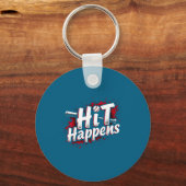 Funny Baseball Quote Gift Hit Happens Sleutelhanger (Voorkant)