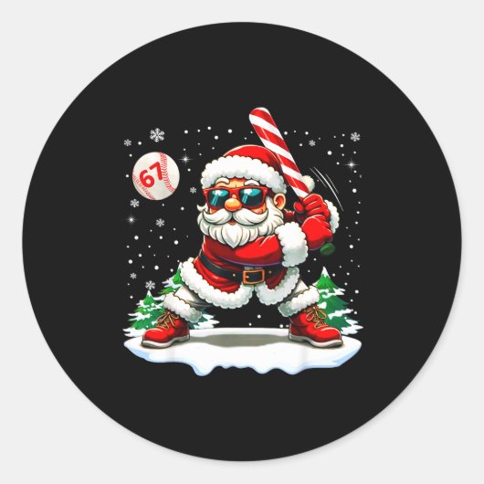 Funny Baseball Santa 67 Christmas Xmas Pajamas Boy Ronde Sticker (Voorkant)