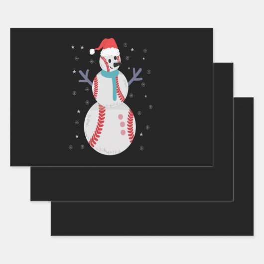 Funny Baseball Snowman Kerstmis Nieuwjaar Inpakpapier Vel (Set)