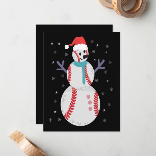 Funny Baseball Snowman Kerstmis Nieuwjaar Notitiekaartje (Voorkant / Achterkant in situ)