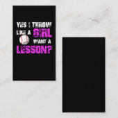 Funny Baseball-speler Softball Speel Girl Pitche Visitekaartje (Voorkant / Achterkant)