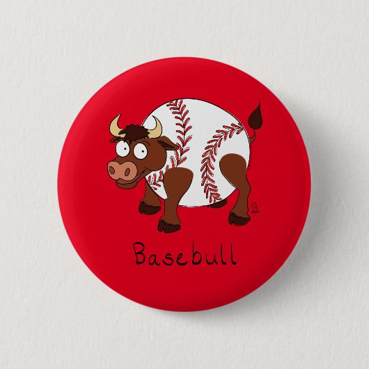 Funny Baseball Sport Kinder Cartoon Dier Ronde Button 5,7 Cm (Voorkant)