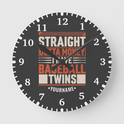 Funny Baseball Twin Parent Gift Ronde Klok (Voorkant)