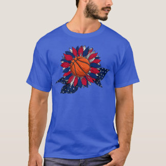 Funny Basketball Ball & Sunflower American Flag 4t T-shirt
