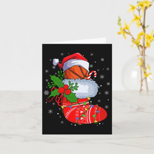 Funny Basketball in kerstSokken Santa Basketba Kaart (Gele Bloem)