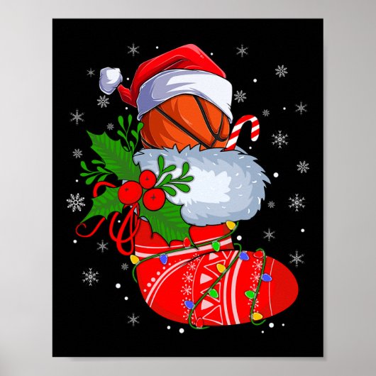 Funny Basketball in kerstSokken Santa Basketba Poster (Voorkant)