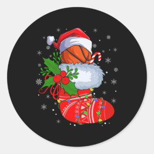Funny Basketball in kerstSokken Santa Basketba Ronde Sticker