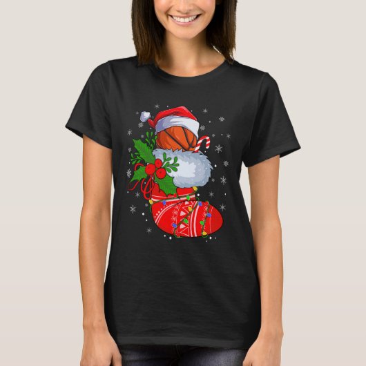 Funny Basketball in kerstSokken Santa Basketba T-shirt (Voorkant)