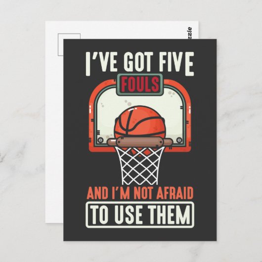 Funny Basketball Player 5 Foult is niet bang om te Briefkaart (Voorkant / Achterkant)