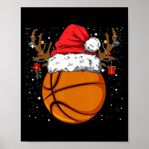Funny Basketball Reindeer Santa Hat KerstHoli Poster