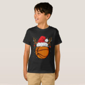 Funny Basketball Reindeer Santa Hat KerstHoli T-shirt (Voorkant volledig)
