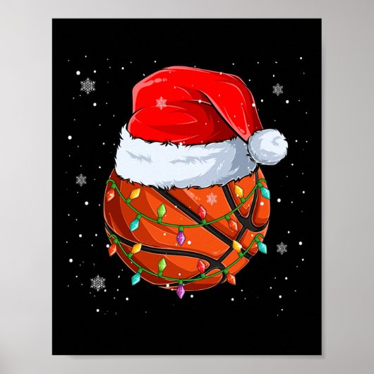 Funny Basketball Santa Hat Xmas Lights Poster (Voorkant)