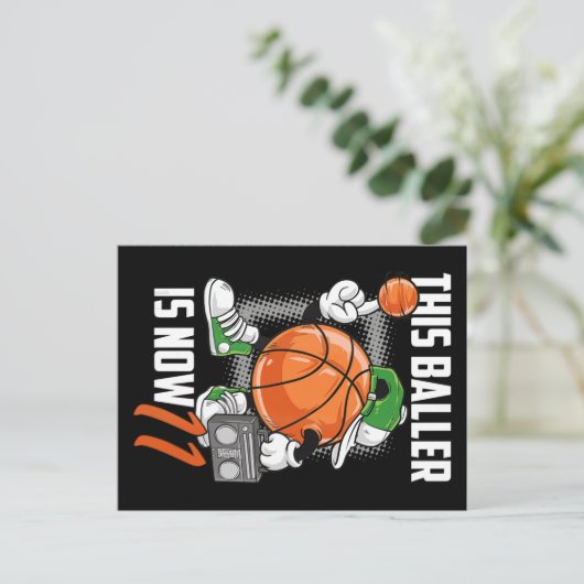 Funny basketbalspeler 11e verjaardag 11 jaar briefkaart (Staand voorkant)