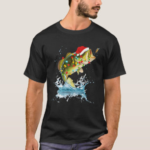 Funny Bass Vist Santa Hat Kerstmis Pajama Fish T-shirt